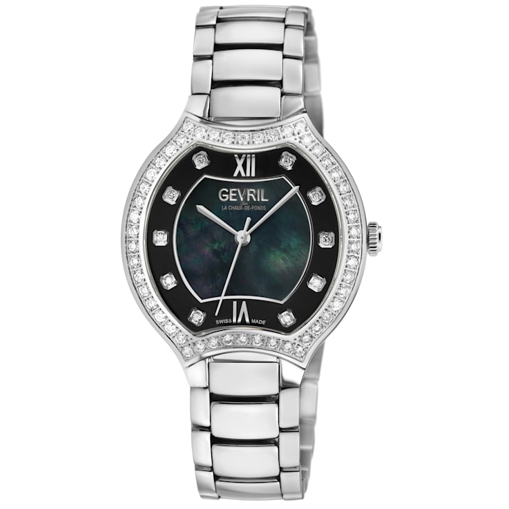 Gevril Women's Lugano Swiss Diamond Watch, Stainless Steel Bracelet Watch