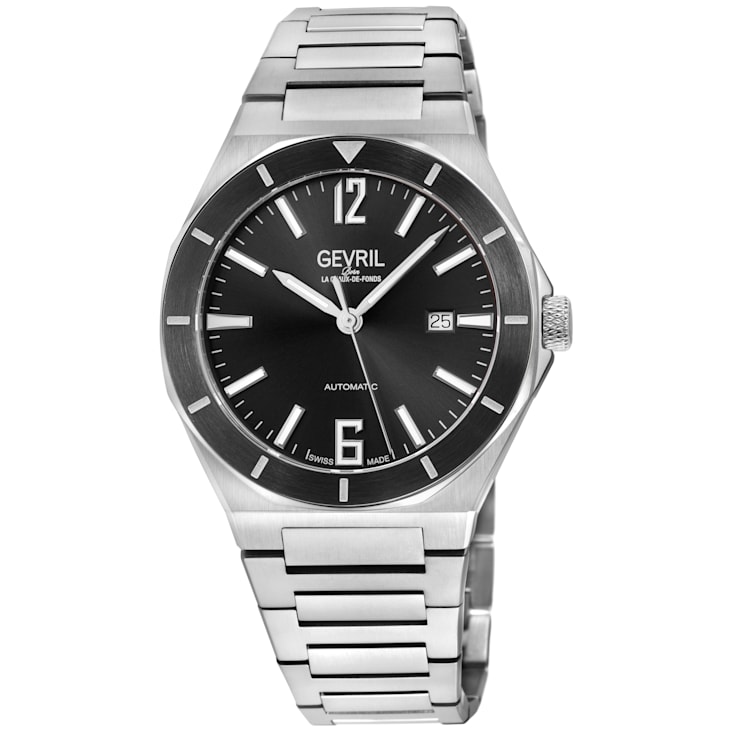 Gevril Men's High Line Automatic Watch SS Case, Black Sapphire Crystal
Top Ring, SS Bracelet