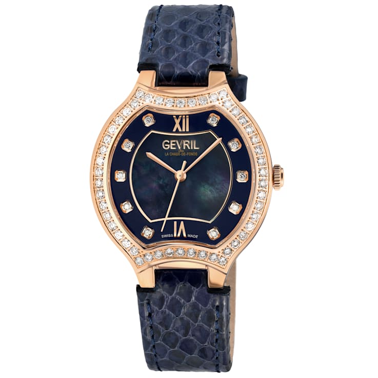 Gevril Women's Lugano Swiss Diamond Watch, Genuine Italian Handmade
Leather Strap