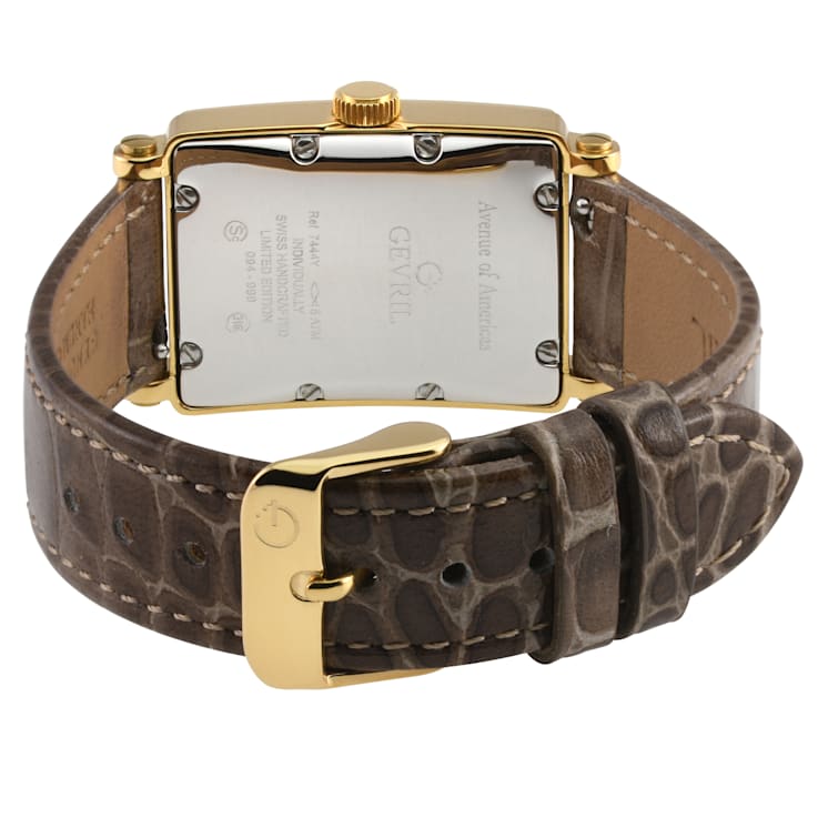 Gevril Ave of Americas Mini Women’s IPYG SS Case, White MOP Dial Watch,
Genuine Tan Leather Strap
