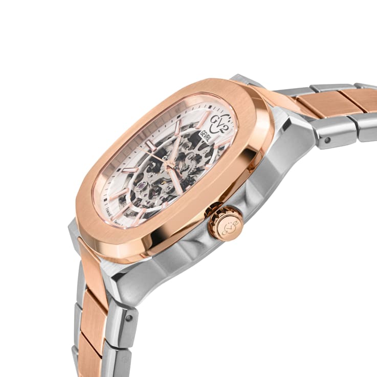 GV2 Automatic Men's Potente Two toned SS IPRG Bracelet Skeletal Watch
