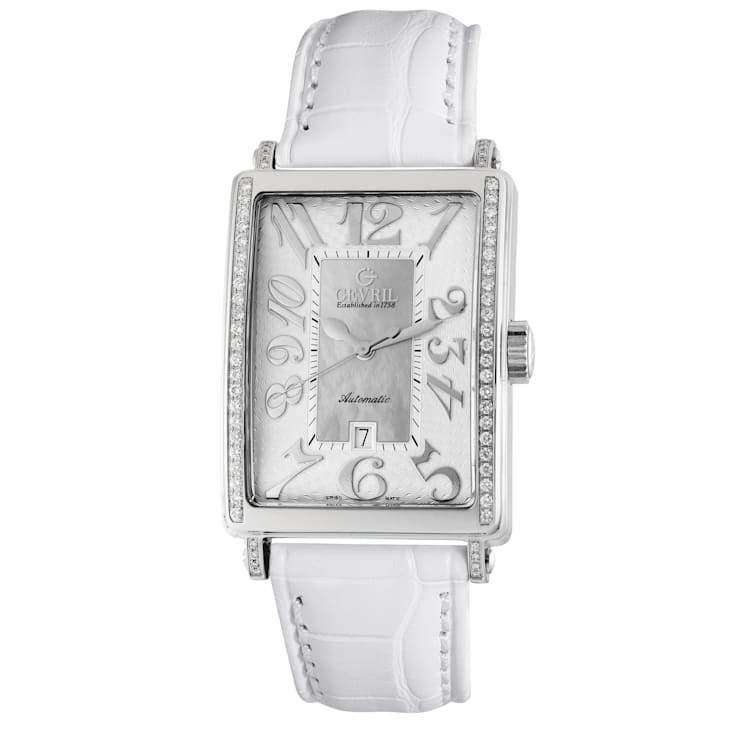 Gevril Women 6209NE Glamour Automatic White Diamond Crocodile Leather Wristwatch