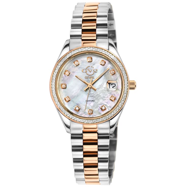GV2 Women's Turin Diamond, White MOP Dial, IPRG Stainless Steel Watch
