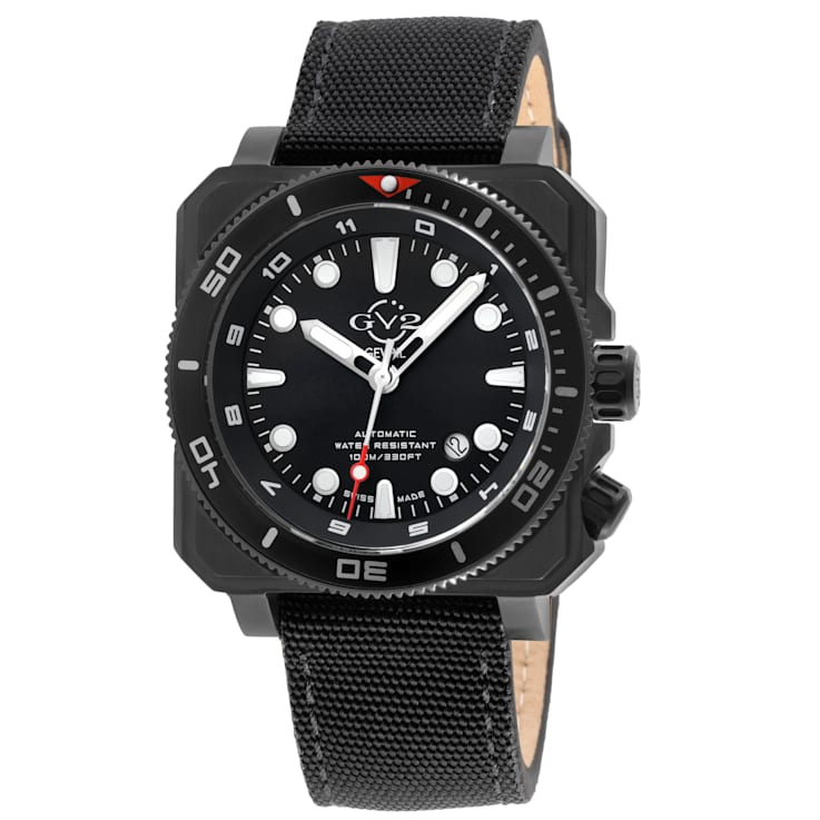 GV2 Men's XO Submarine BLK Case, BLK/BLK Bezel, Black Dial, Genuine
Black Canvas Strap