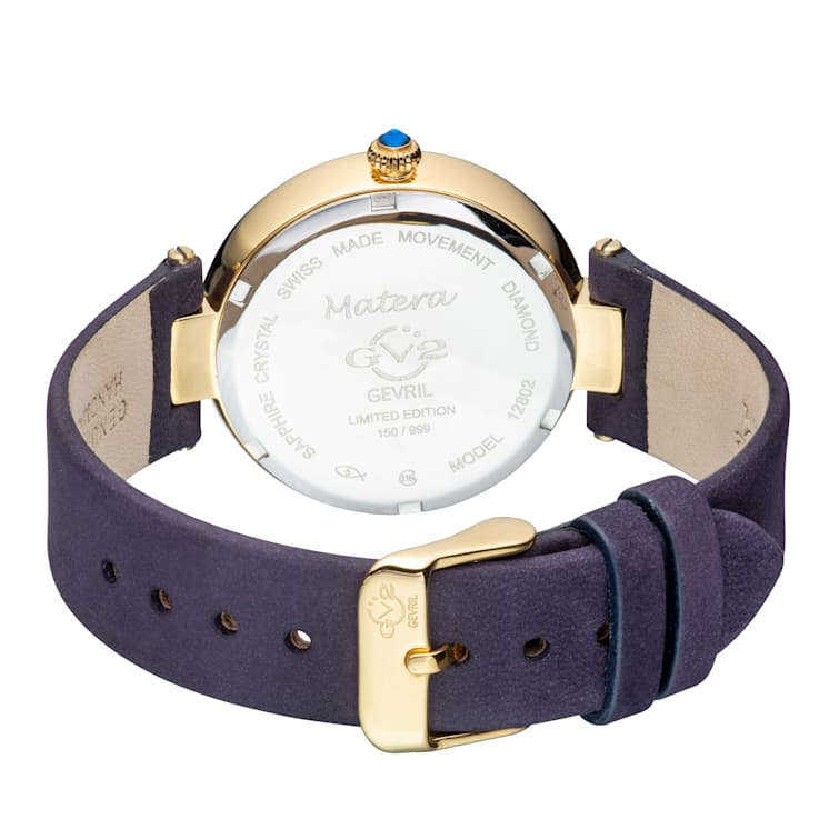 Gv2 By Gevril Women's 12802 Matera Diamonds MOP Dial Blue Suede Swiss
Quartz Wristwatch