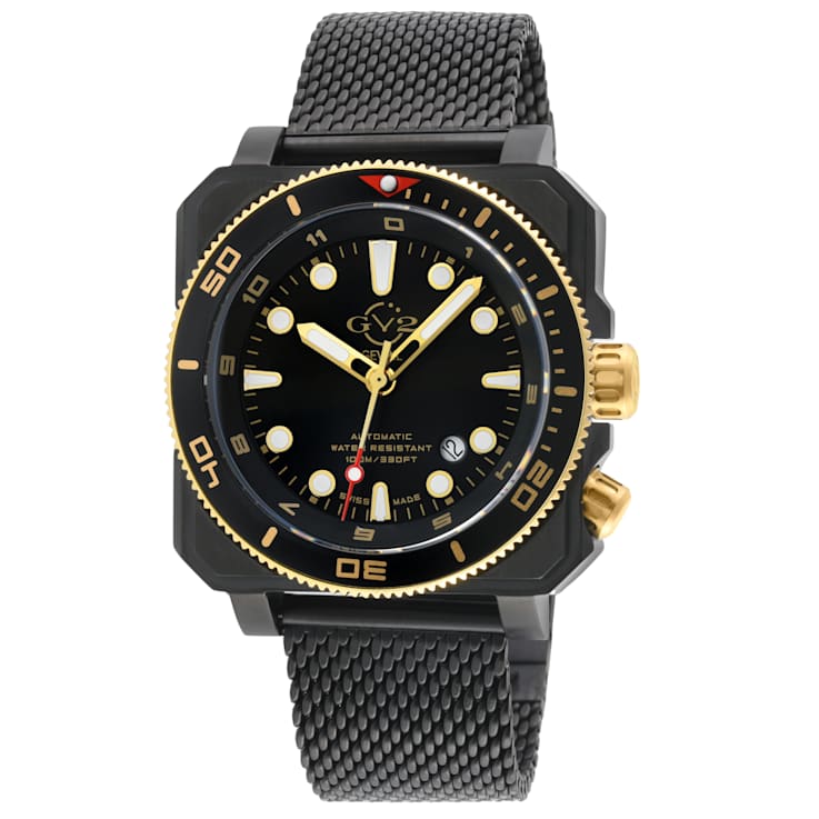 GV2 Men's XO Submarine Black Case, GP/BLK Bezel, Black Dial, Stainess
Steel Bracelet