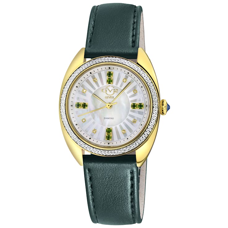 GV2 Women's Palermo Diamond Watch, Genuine Green Vegan Leather Strap