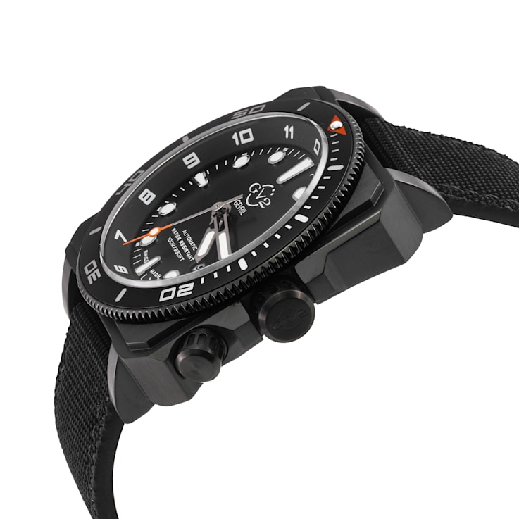GV2 Men's XO Submarine BLK Case, BLK/BLK Bezel, Black Dial, Genuine
Black Canvas Strap