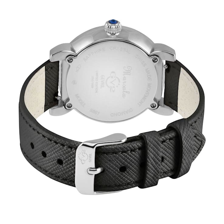 GV2 Womens Marsala Diamond Watch, Genuine Black Saffiano Vegan Leather Strap