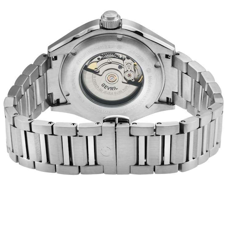 Gevril Men's Ascari Automatic Watch SS Case, Black Forged Carbon Top
Ring, Stainless Steel Bracelet
