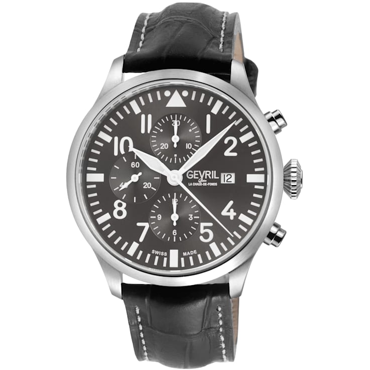 Gevril Men's Vaughn 316L Stainless Steel Case, Grey Dial, Genuine Grey
Leather Watch
