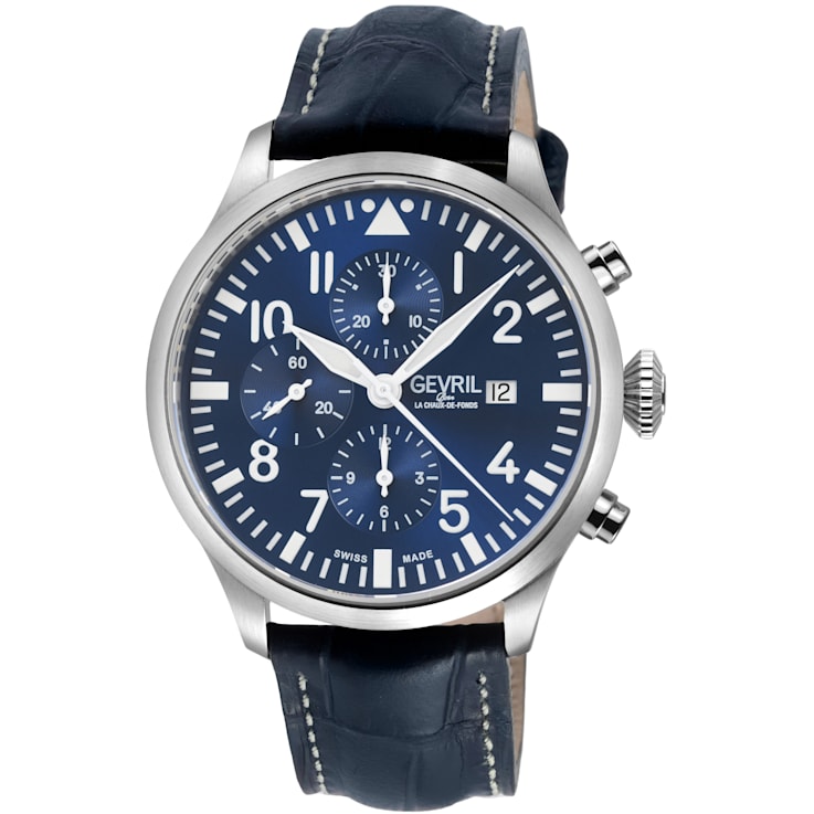 Gevril Men's Vaughn 316L Stainless Steel Case, Blue Dial, Genuine Blue
Leather Watch