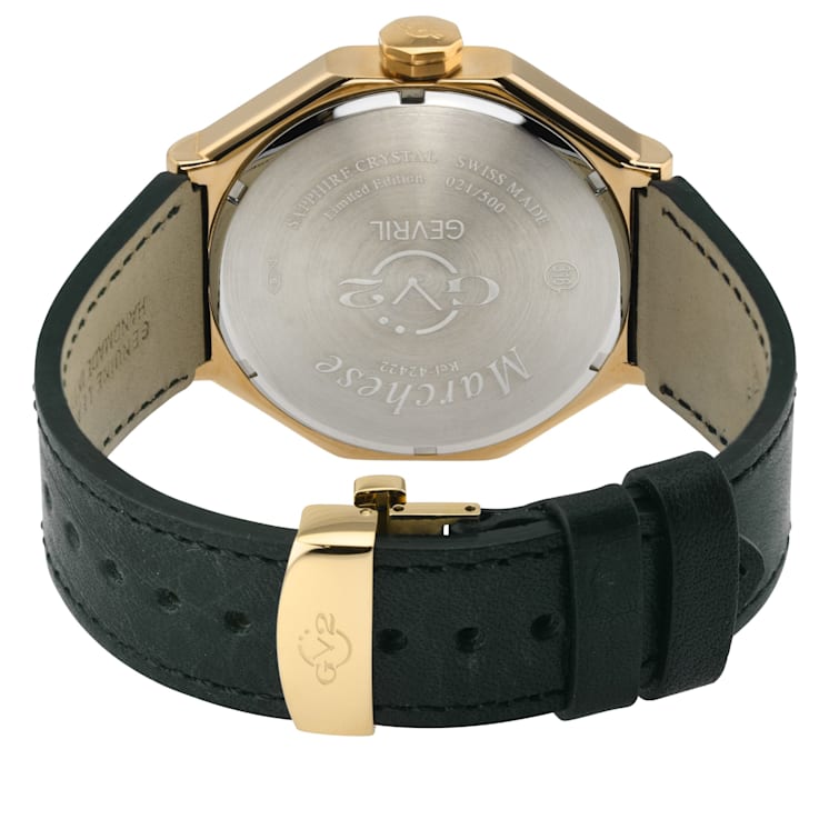 GV2 by Gevril Mens 42422 Marchese IPYG Green Leather Day/Date Swiss
Quartz Watch