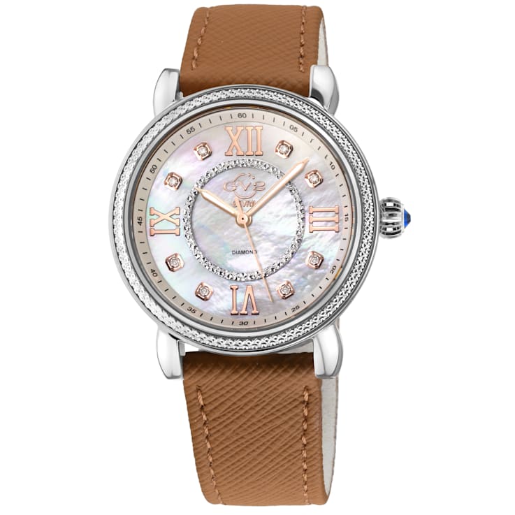 GV2 Womens Marsala Diamond Watch, Genuine Beige Saffiano Vegan Leather Strap
