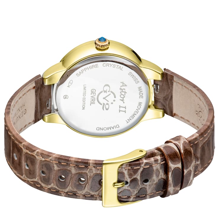 GV2 by Gevril Women's Astor II 9142-L8 MOP Dial Diamond Leather Swiss Watch