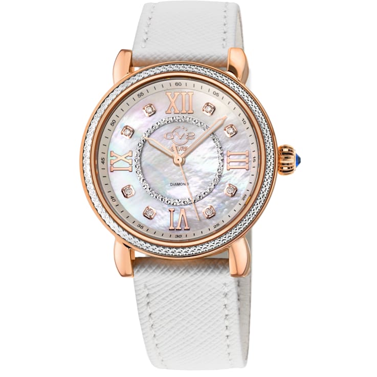 GV2 Womens Marsala Diamond Watch, Genuine White Saffiano Vegan Leather Strap