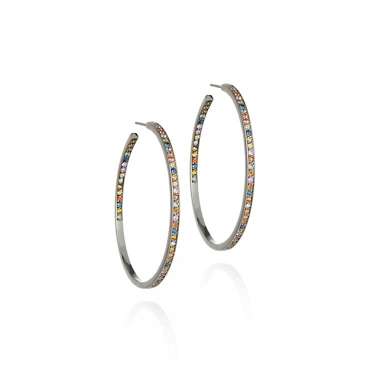 MCL Design Plain Pave Sapphire Hoop Earrings