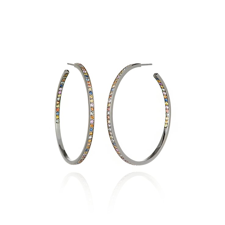 MCL Design Plain Pave Sapphire Hoop Earrings