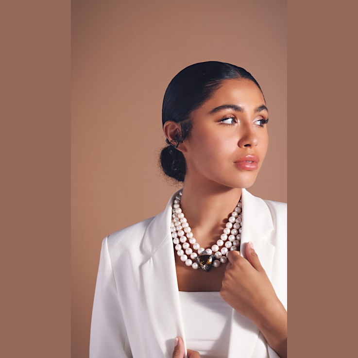 MCL Design White Pearl & Cognac Quartz Necklace