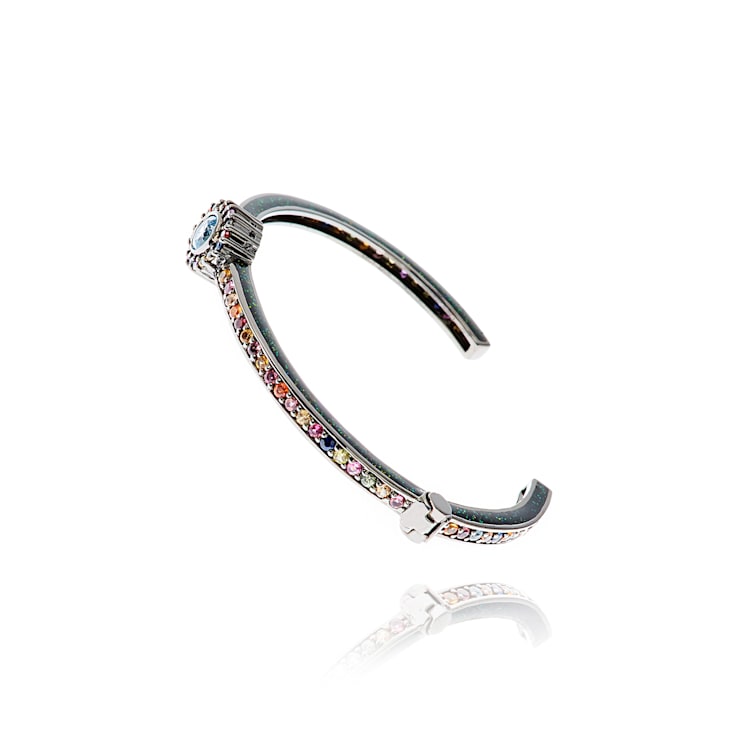 MCL Design Round Single Pave Sapphire & Blue Topaz Cuff Bracelet