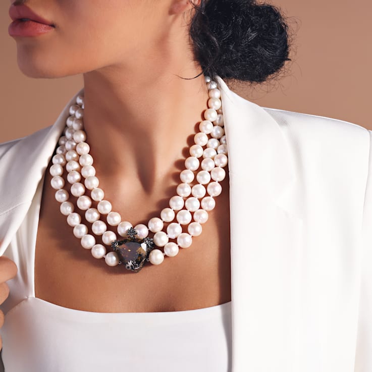 MCL Design White Pearl & Cognac Quartz Necklace