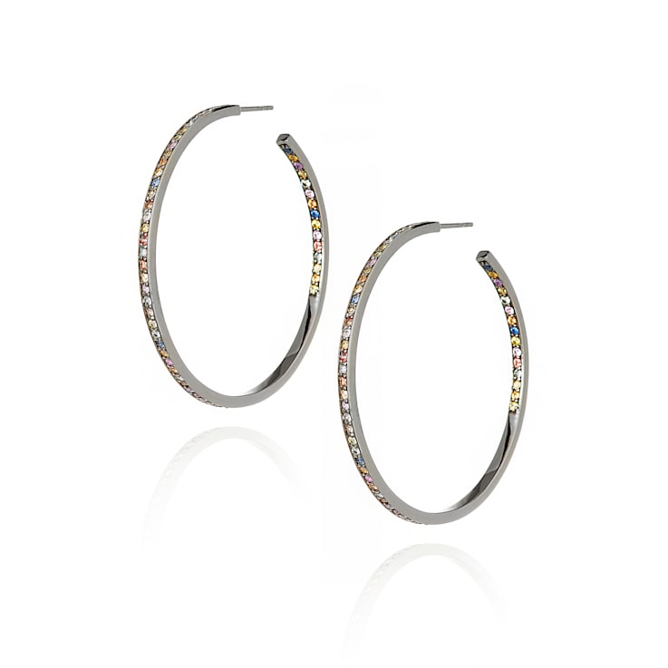MCL Design Plain Pave Sapphire Hoop Earrings