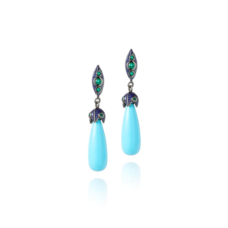 MCL Design Turquoise & Green Agate Drop Earrings