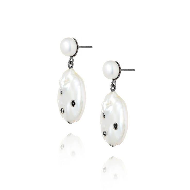 MCL Design Black Spinel Pearl Drop Earrings