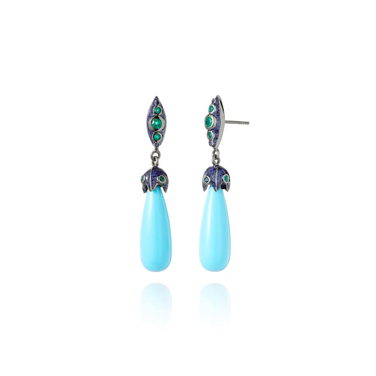MCL Design Turquoise & Green Agate Drop Earrings