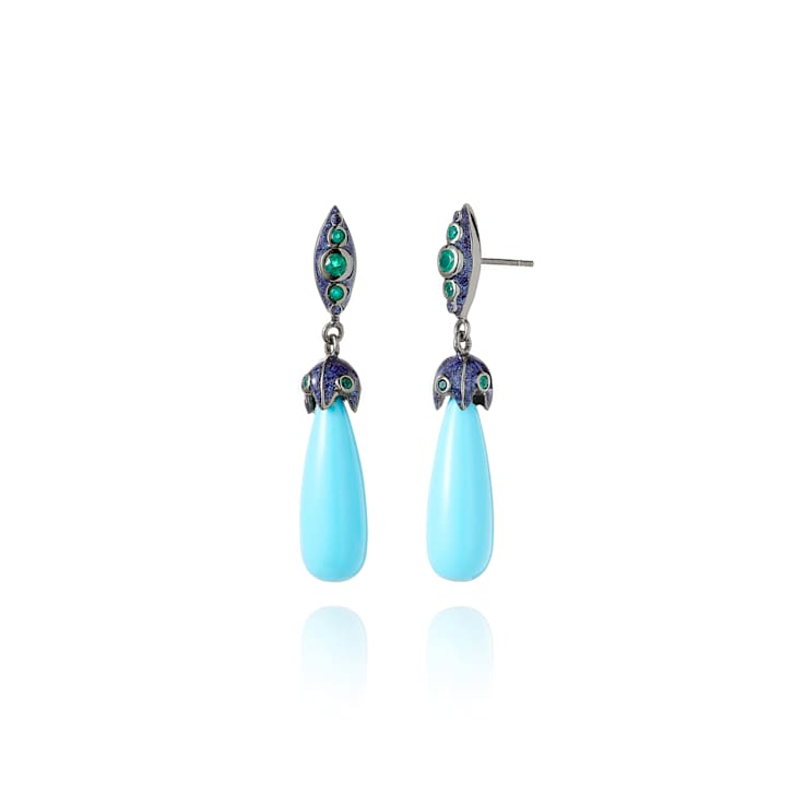MCL Design Turquoise & Green Agate Drop Earrings