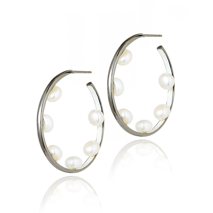 MCL Design Pearl Hoop Earrings