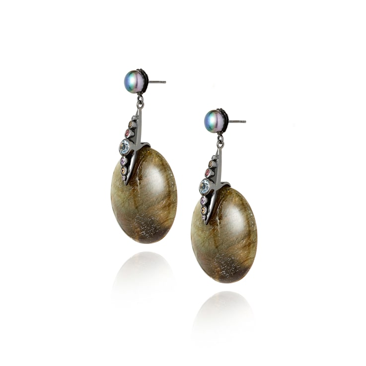 MCL Design Labradorite Pearl Drop Earrings