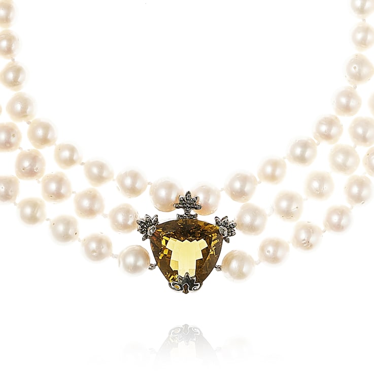 MCL Design White Pearl & Cognac Quartz Necklace