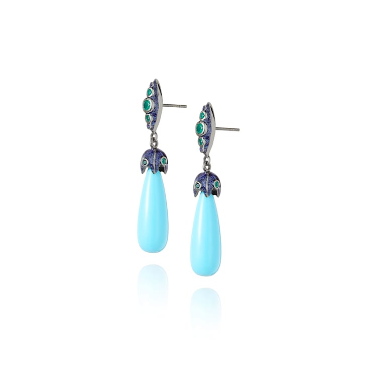 MCL Design Turquoise & Green Agate Drop Earrings