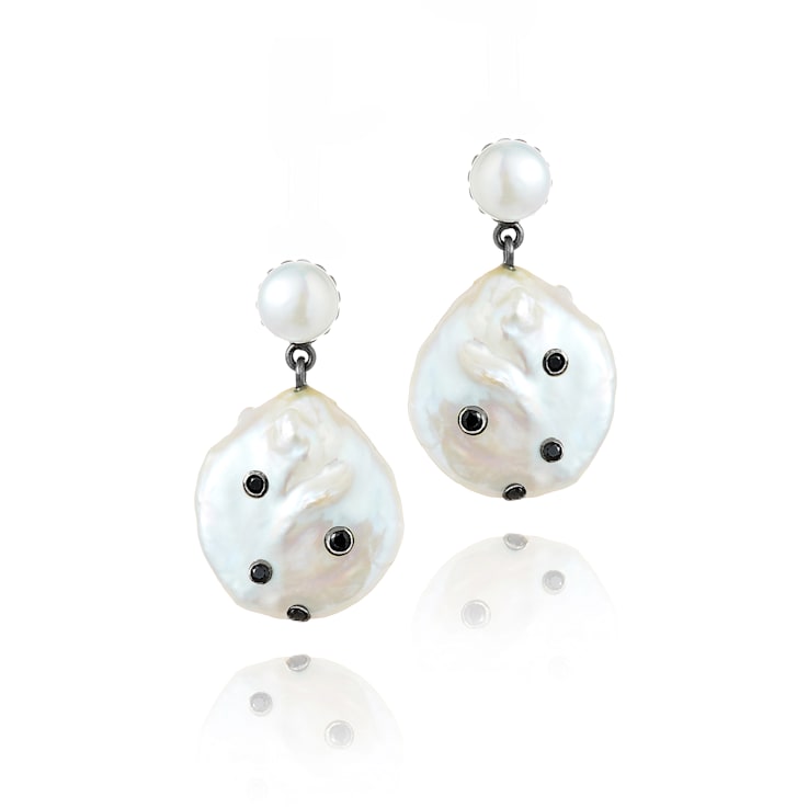 MCL Design Black Spinel Pearl Drop Earrings