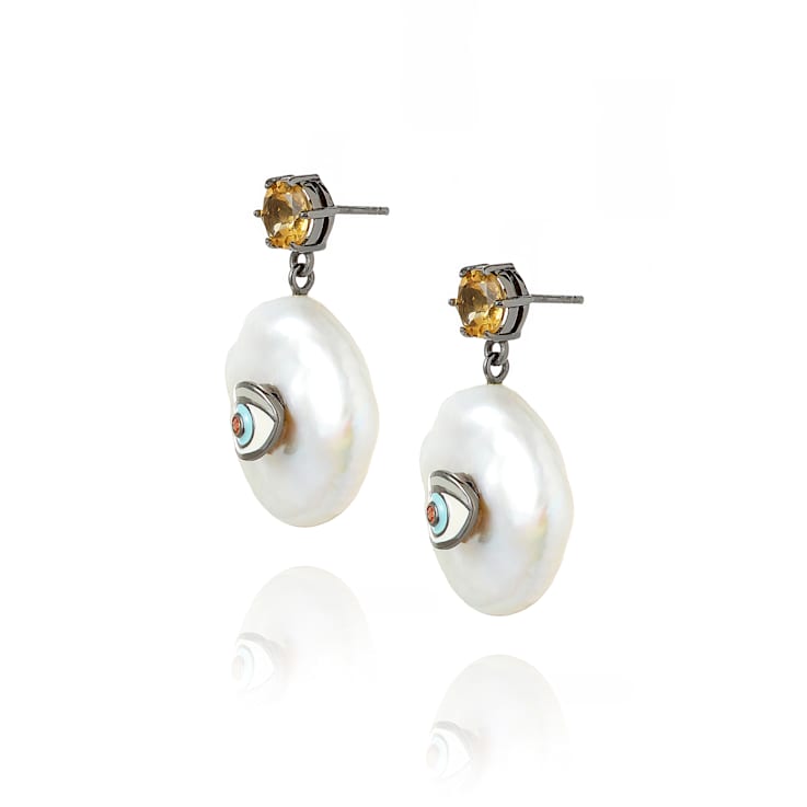 MCL Design Eye Citrine Drop Earrings