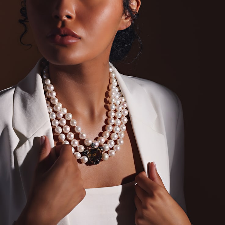 MCL Design White Pearl & Cognac Quartz Necklace
