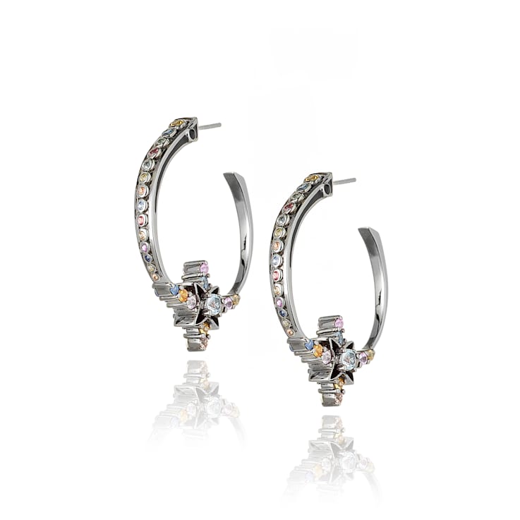 MCL Design Sapphire Blue Topaz Star Hoop Earrings