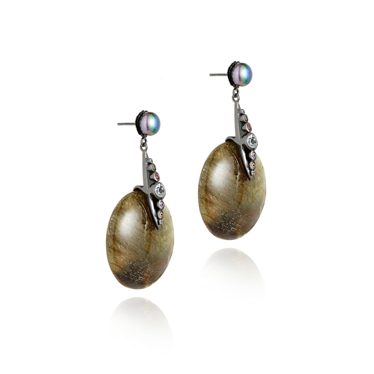 MCL Design Labradorite Pearl Drop Earrings
