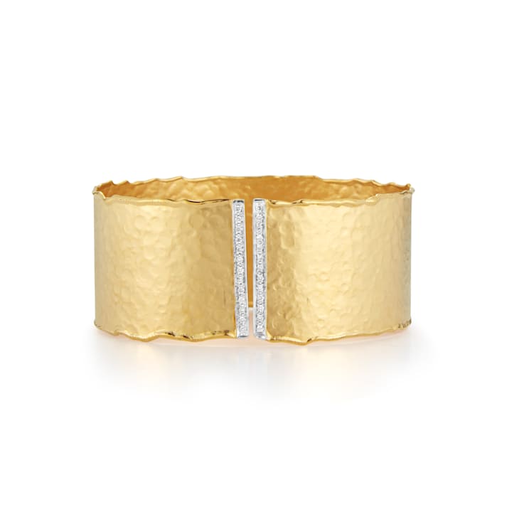 14K Yellow Gold Cuff Bracelet, Embellished with 0.35ct Diamonds