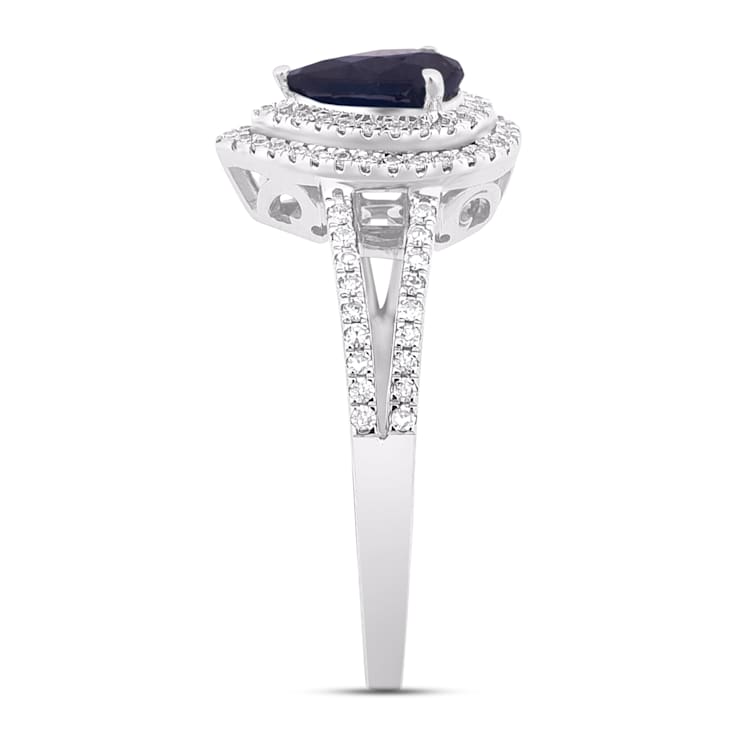 14K White Gold, 0.64ctw Pear Blue Sapphire & 0.23ctw Diamond Split
Shank Ring