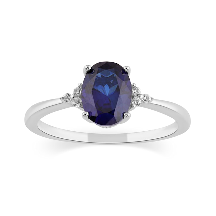 925 Sterling Silver ,Created Blue Sapphire and Created White Sapphire
Gemstone Bridal Ring-Set