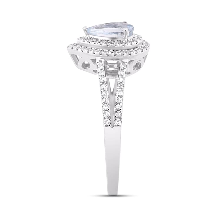 14K White Gold 0.64ctw Pear Aquamarine & 0.23ctw Diamond Split Shank Ring