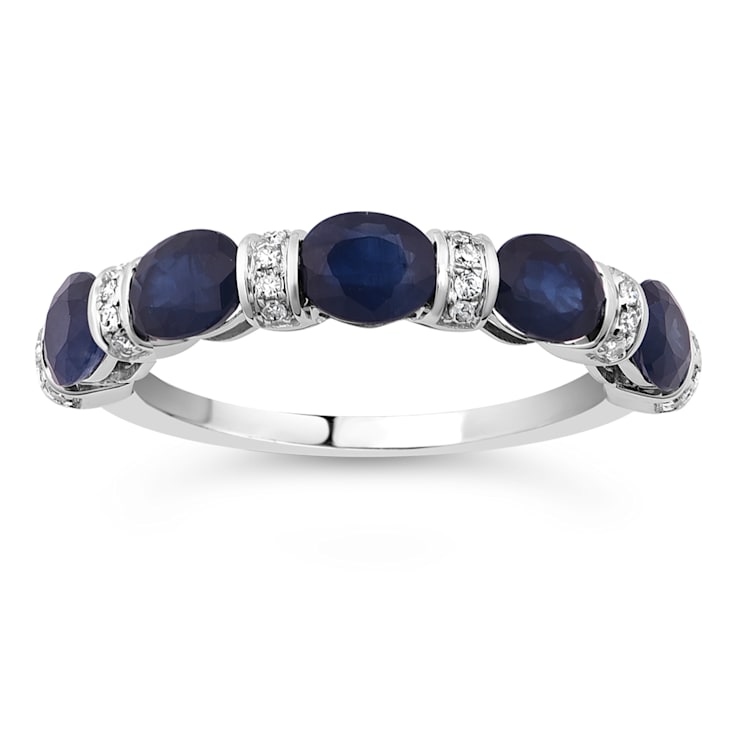 14K White Gold, 1.49ctw Blue Sapphire & 0.10ctw Diamond Ring