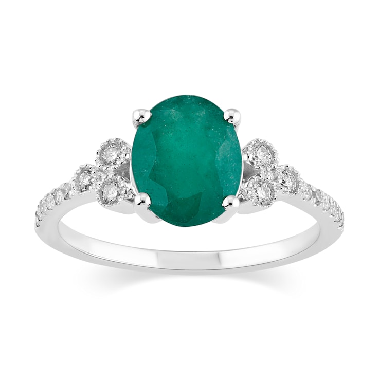 14K White Gold with 1.65 ctw Emerald and Diamond Ring