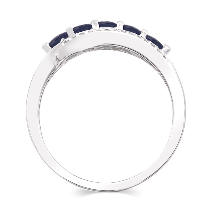 14K White Gold 0.47ctw Blue Sapphire & 0.09ctw Diamond Ring