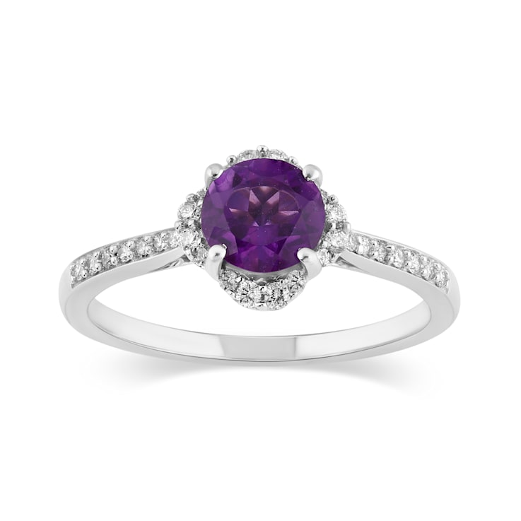 14K White Gold with 0.87 ctw African Amethyst and Diamond Ring
