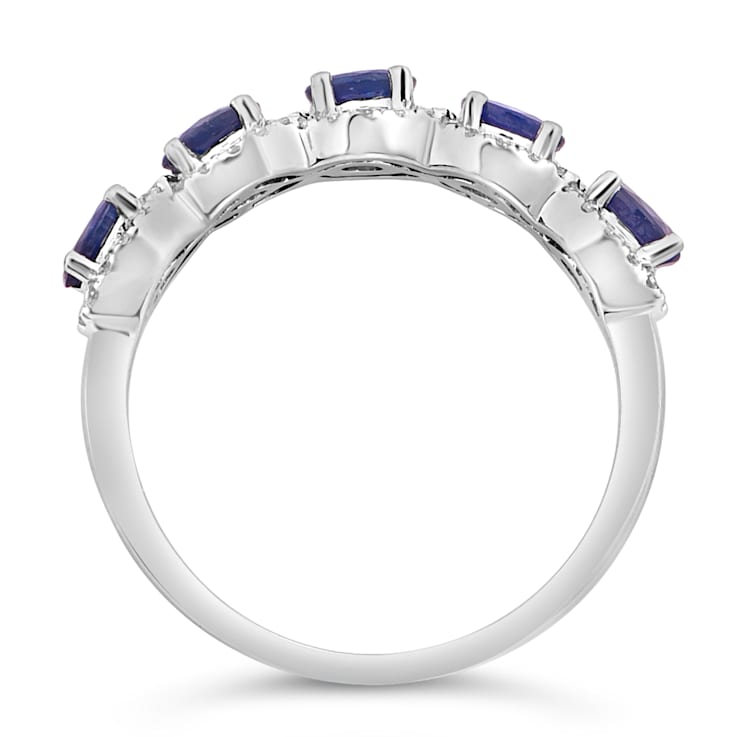 14K White Gold 1.03ctw Blue Sapphire & 0.18ctw Diamond Ring