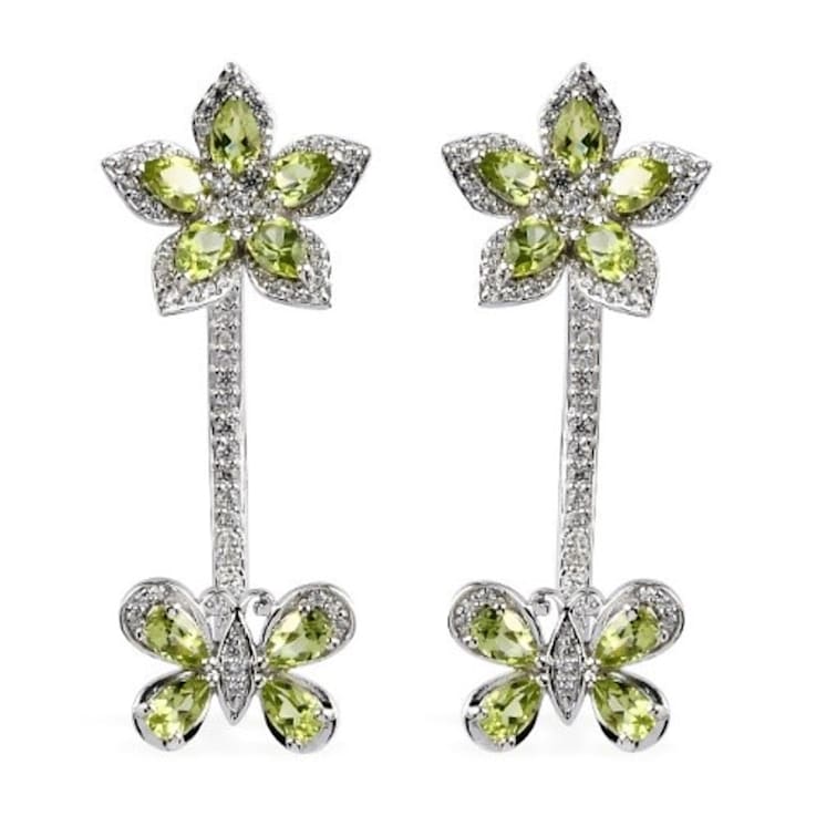 Sterling Silver 2 in 1 Peridot Flower and Butterfly Drop Earrings