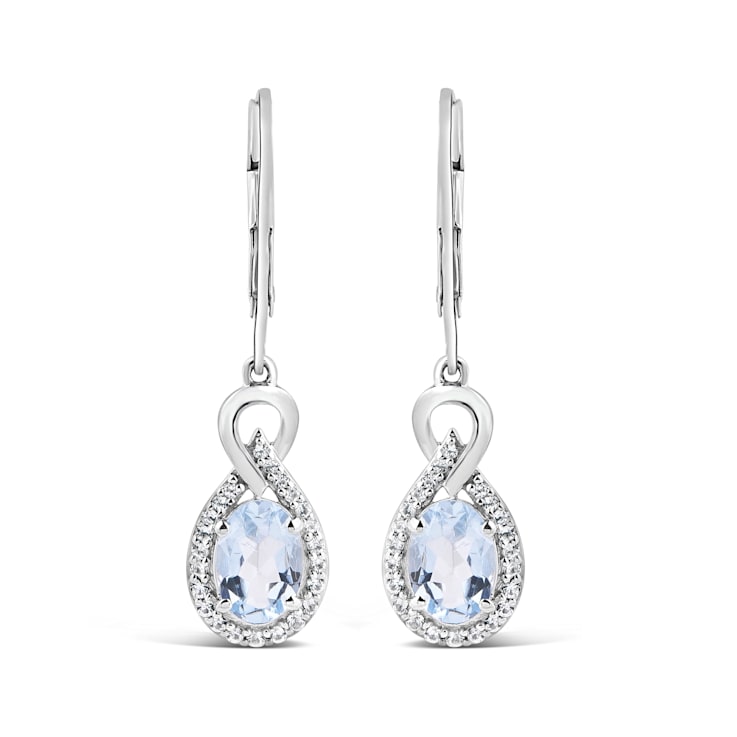 Sterling Silver Treasure Oval Aquamarine Dangle Earrings
